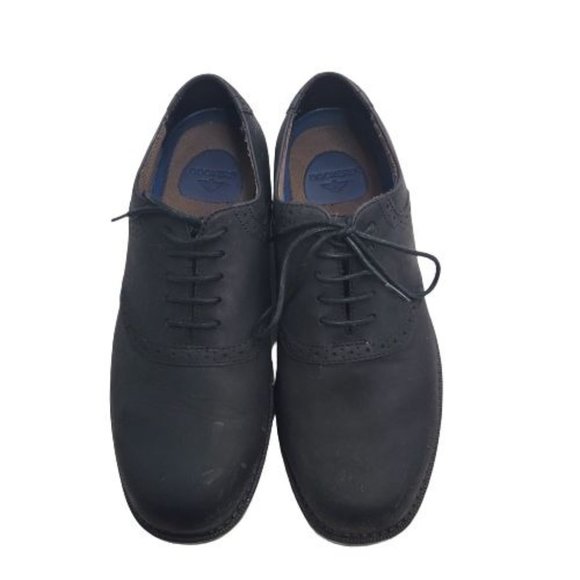 Dockers Men\'s Black Leather Saddle Lace Up Oxfords Dress Shoes Size 10M